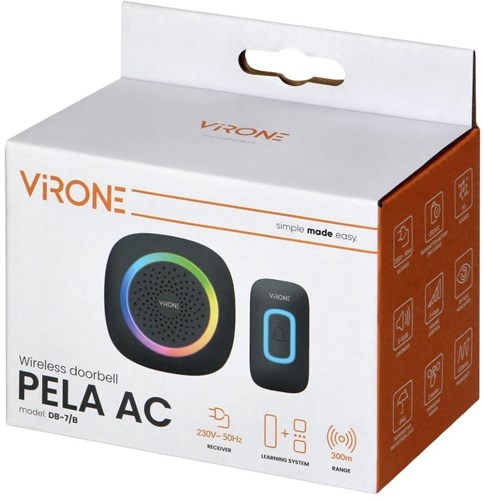 Enzo virone draadloze deurbel set 300m zwart plug-in +rgb - 8415501