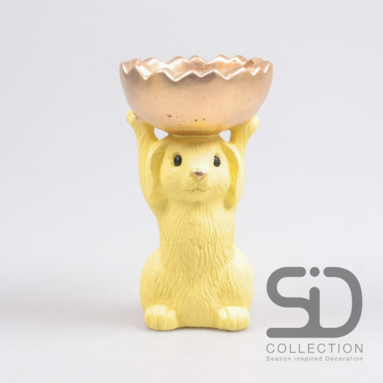 Season inspired decoration haas met schaal 13x12.5x22.5cm geel