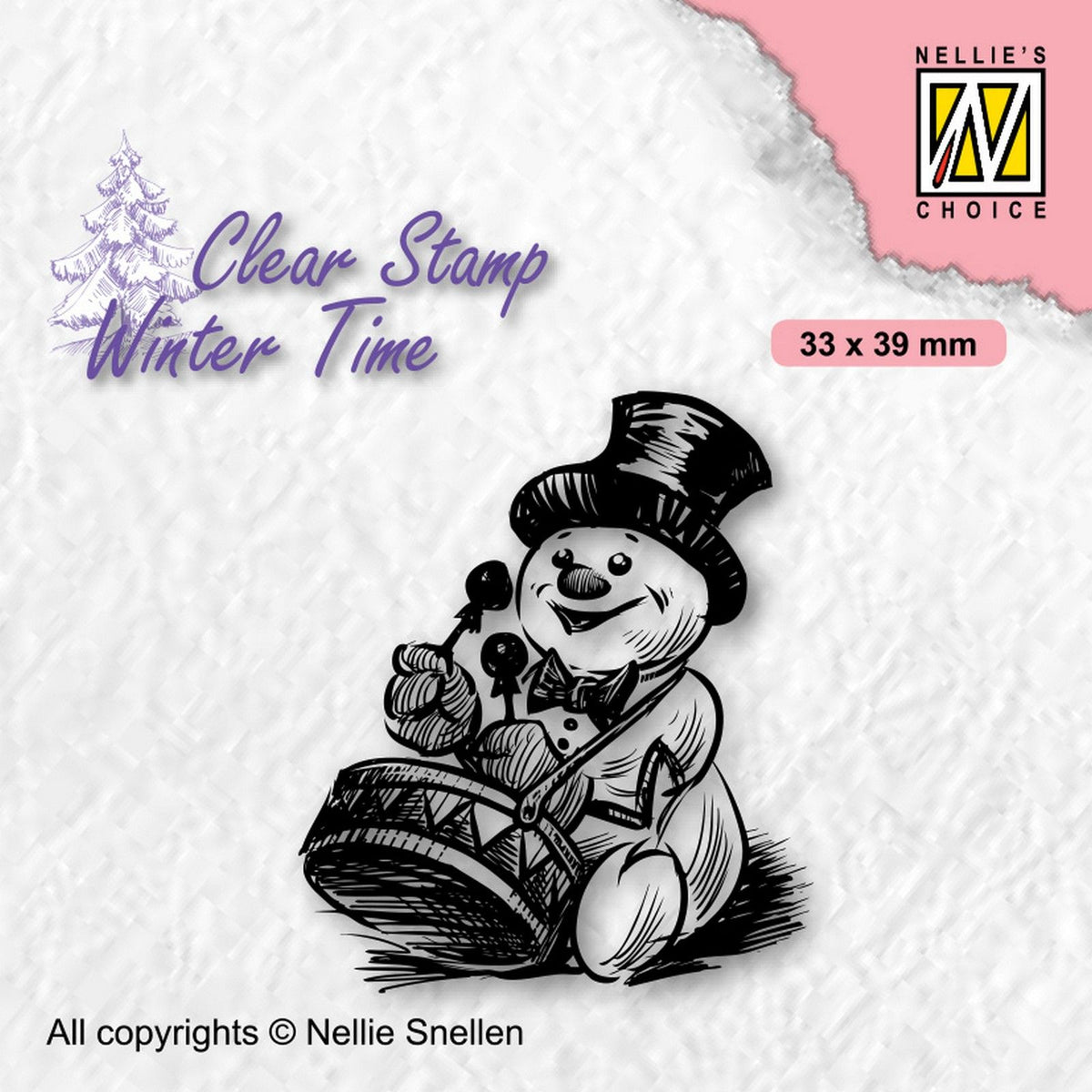 Nellie's choice • winter time clear stempels shy snowman with drum