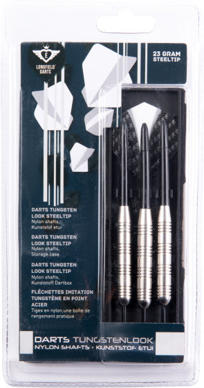 Longfield darts Steeltip Dartpijl Set 23 gram Zilver Zwart 3 stuks