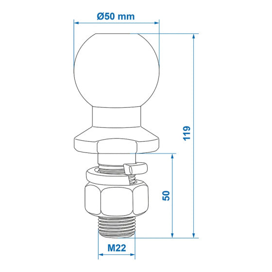 Proplus Trekhaakkogel 50 mm M22 recht staal zilver