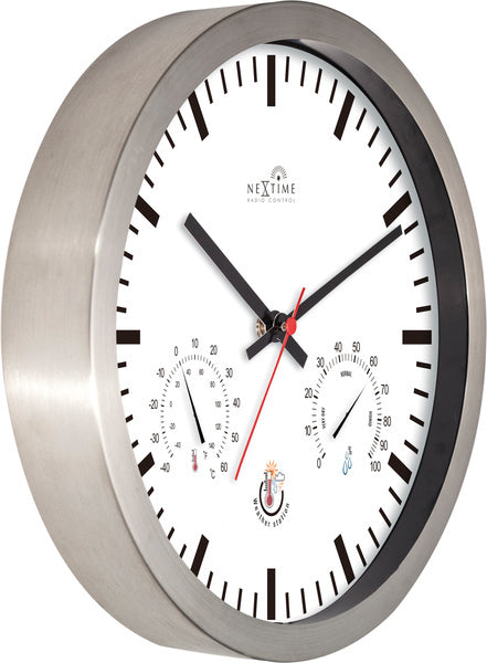 NeXtime NeXtime NE-90513WI Wandklok + Weerstation 25cm Wit RC Aluminium