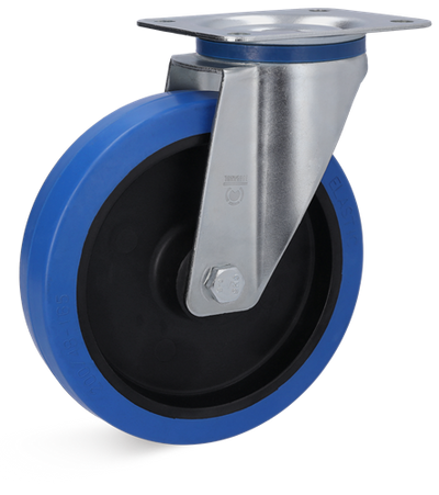 Torwegge zwenkwiel rubber blauw ø80 kunststof