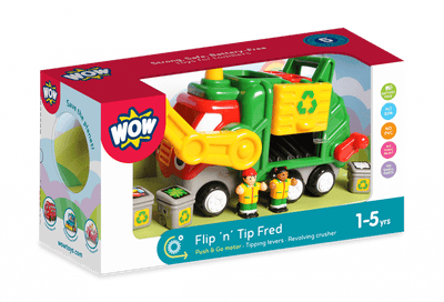 Wow toys flip 'n' tip fred - batterijloze vuilniswagen - push go recyclingtruck met 2 afvalverzamelaars 3 containers - bpa-vrij vaatwasserbestendig - vanaf 1 tot 5 jaar