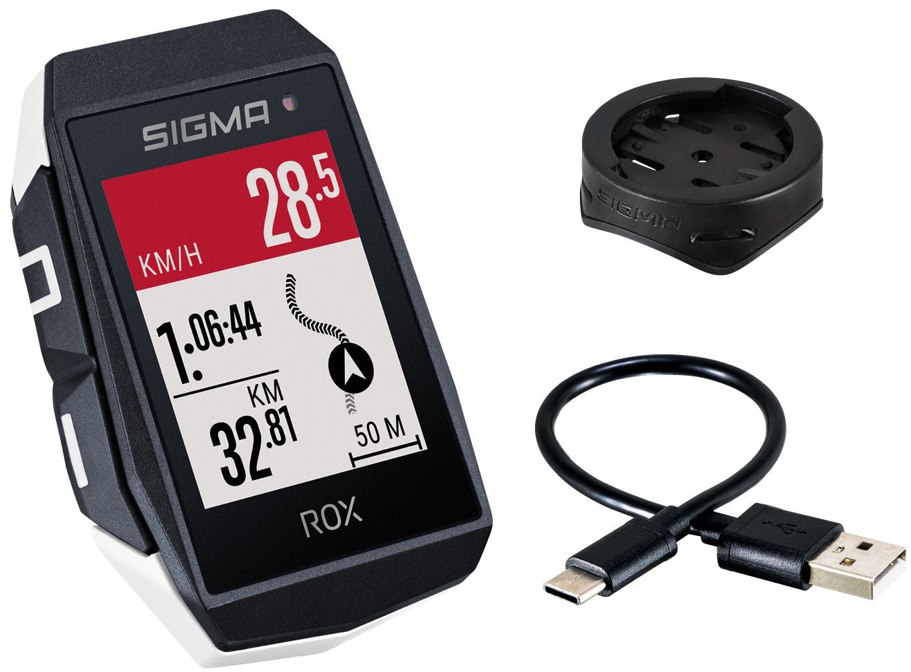 Sigma rox 11.1 evo gps zw wit standaard stuurhouder + usb-c laadkabel