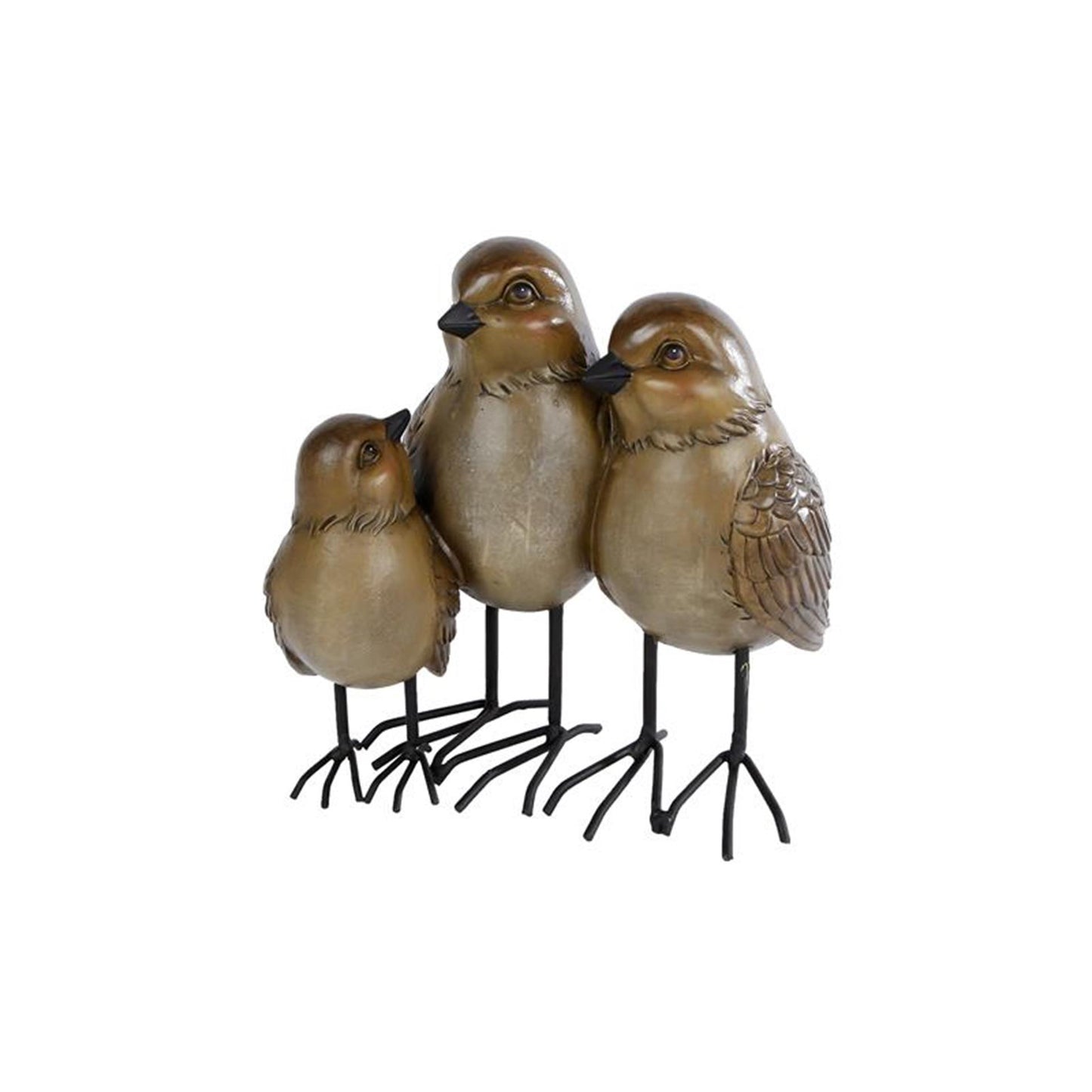 Cosydecor sculptuur 3 vogels bruin polystone