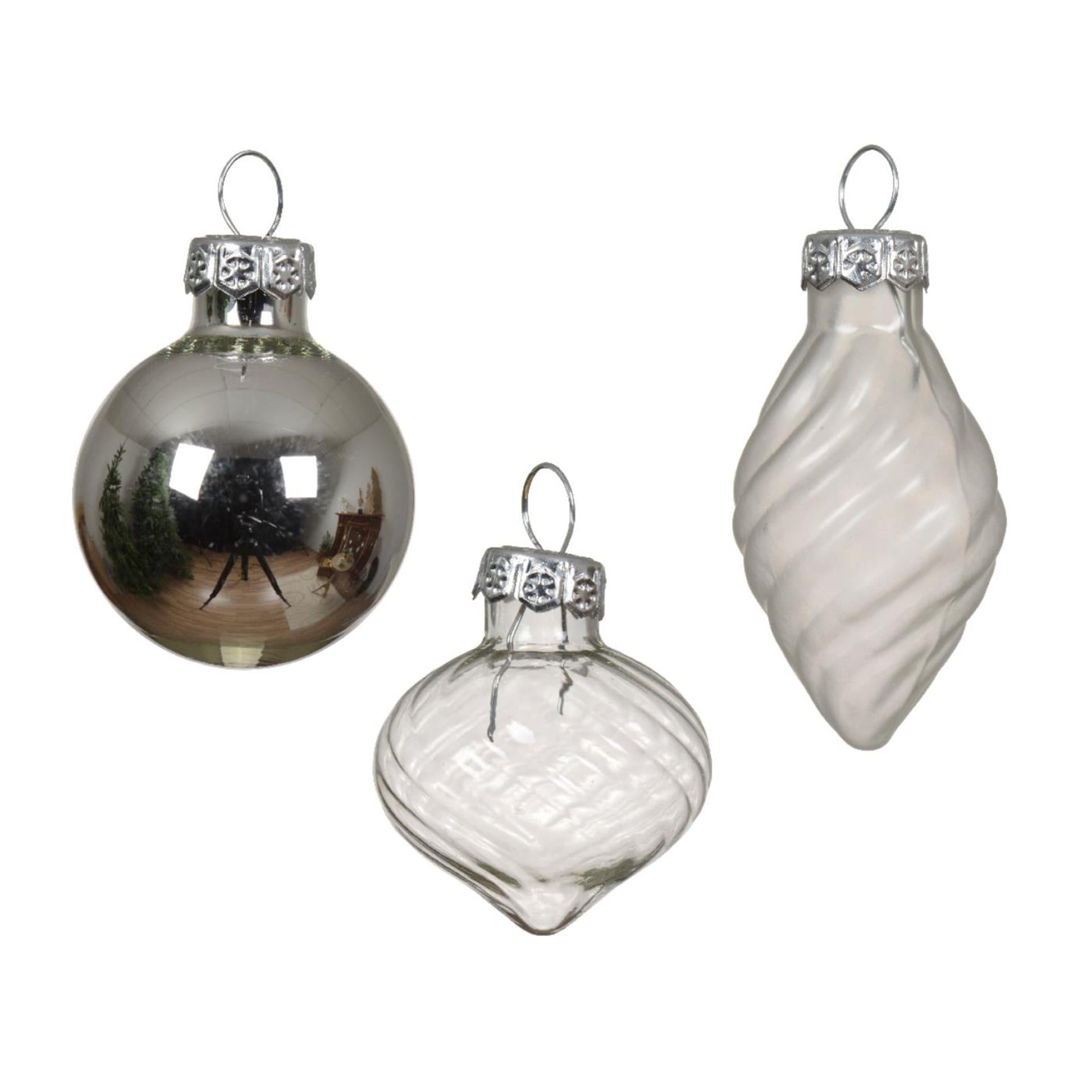 Decoris kerstballlen mix zilverkleurig van glas dia 3cm 9-delig