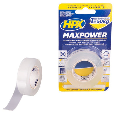Hpx producten dubbelzijdig plakband maxpower transparant 19mm x 2m