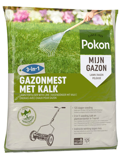 Pokon producten gazonmest met kalk 3 in 1 voor 125m2 84kg