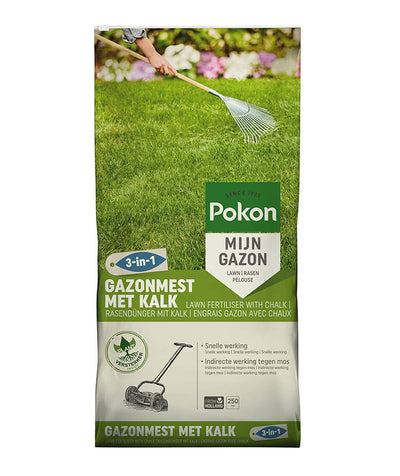 Pokon producten gazonmest met kalk 3 in 1 voor 250m2 168kg