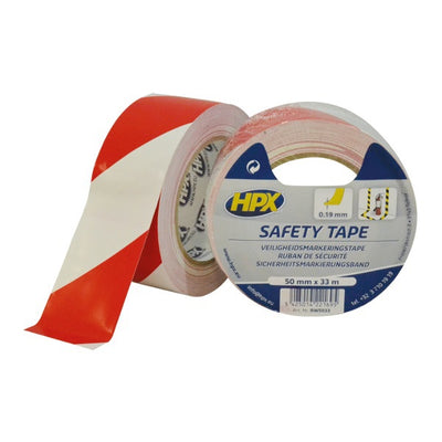 Hpx producten zelfklevende afzettape rood wit 50mm x 33m