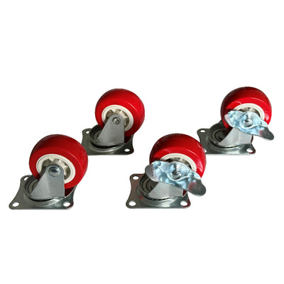 Mm zwenkwielen set 2x zwenk 2x zwenk met rem rood 50