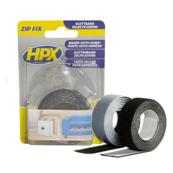 Hpx producten zip fix klittenband zwart 2x 20mm x 1m
