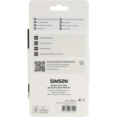 Simson trommelremkabelset compleet universeel rvs - zwart
