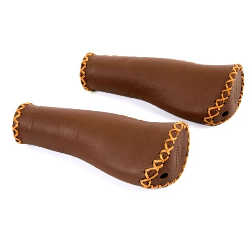 Velo Ergo Leather Handlebar Grips, 135 135mm, Dark Brown