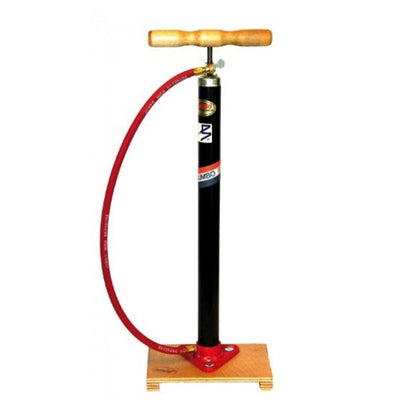 fietspomp op houten plank met Dunlop ventiel