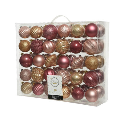 Decoris kerstballenset kunststof 60 stuks roze