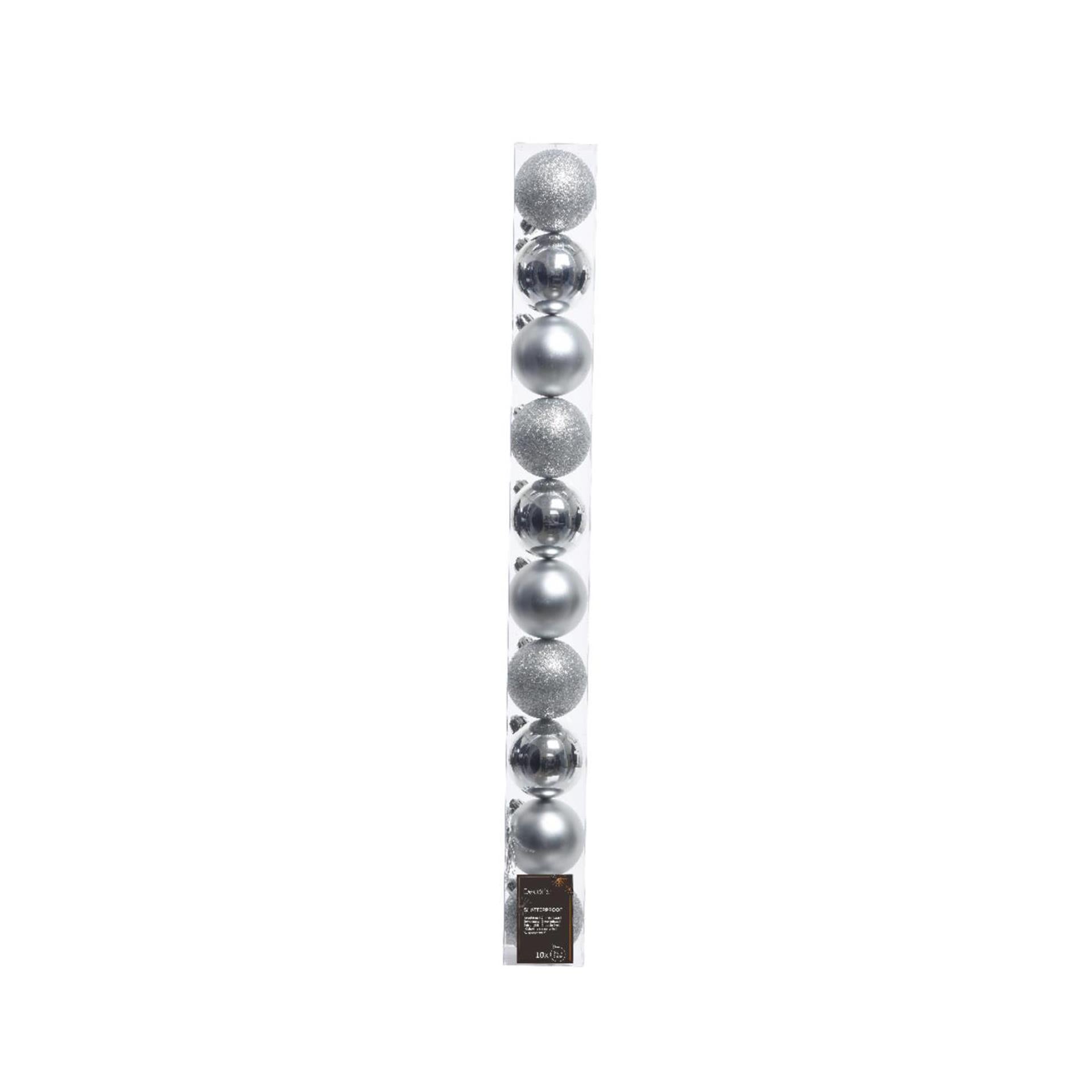 Decoris kerstballen 6cm kunststof zilver 10-dlg