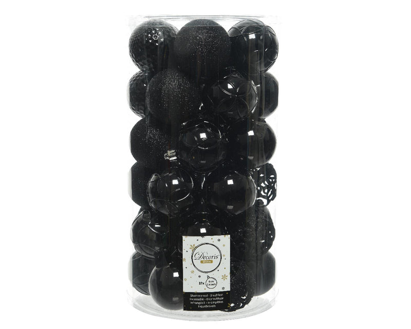 Decoris kerstballenset kunststof 6cm 37st zwart