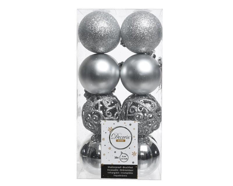 Decoris kerstbal kunststof mix zilver 16 delig