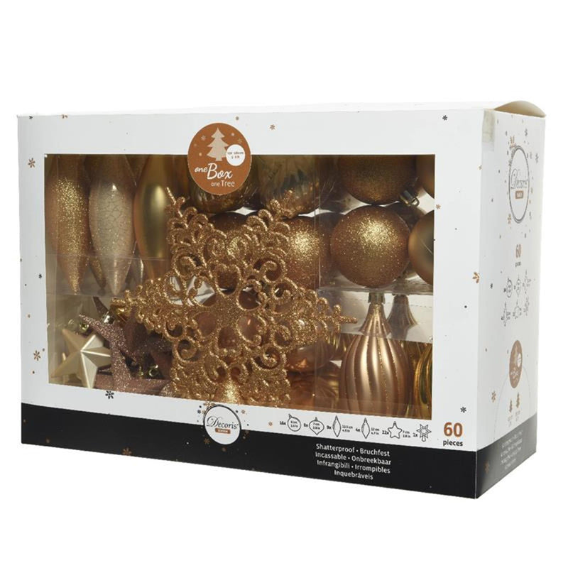 Decoris kerstballenset kunststof 60 stuks goud