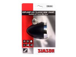 Simson voorvorkkoplamp Classic Mini zwart incl. bat. op kaart