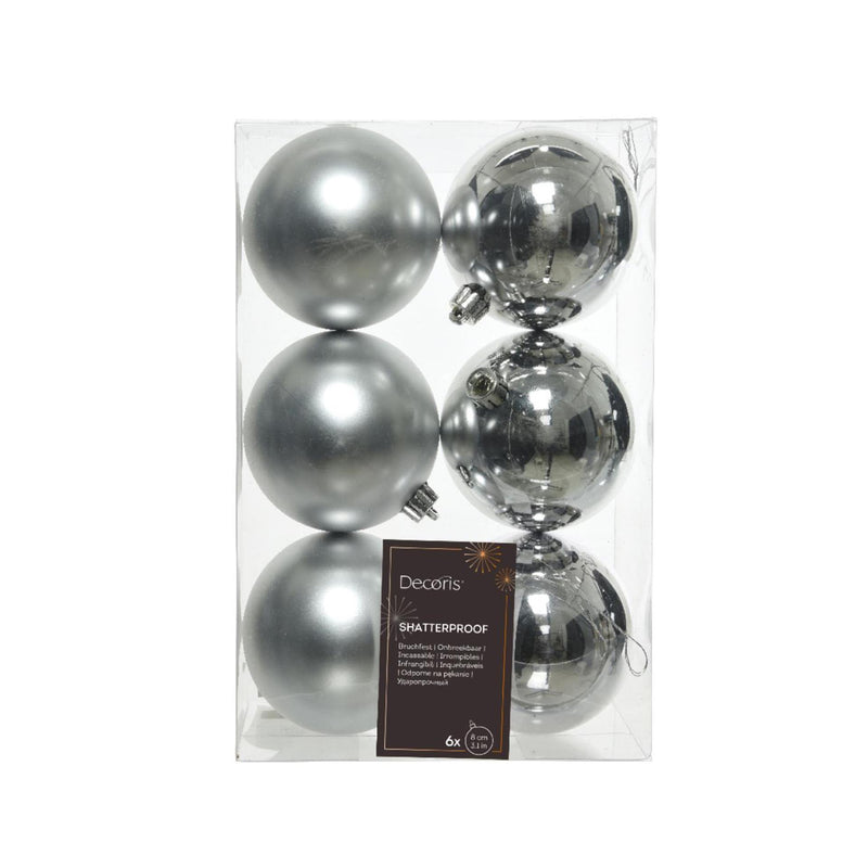 Decoris kerstballen kunststof zilver dia cm 6dlg