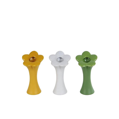 Cosydecor vaas bloem s groen geel wit 7x7x15cm