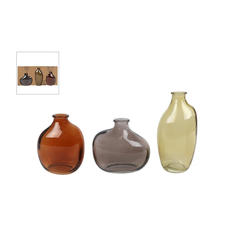 Vaas glas set a 3st bruin groen grijs