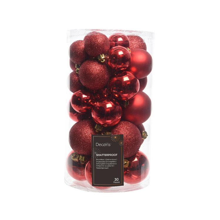 Decoris kerstballen mix kunststof rood 30-delig