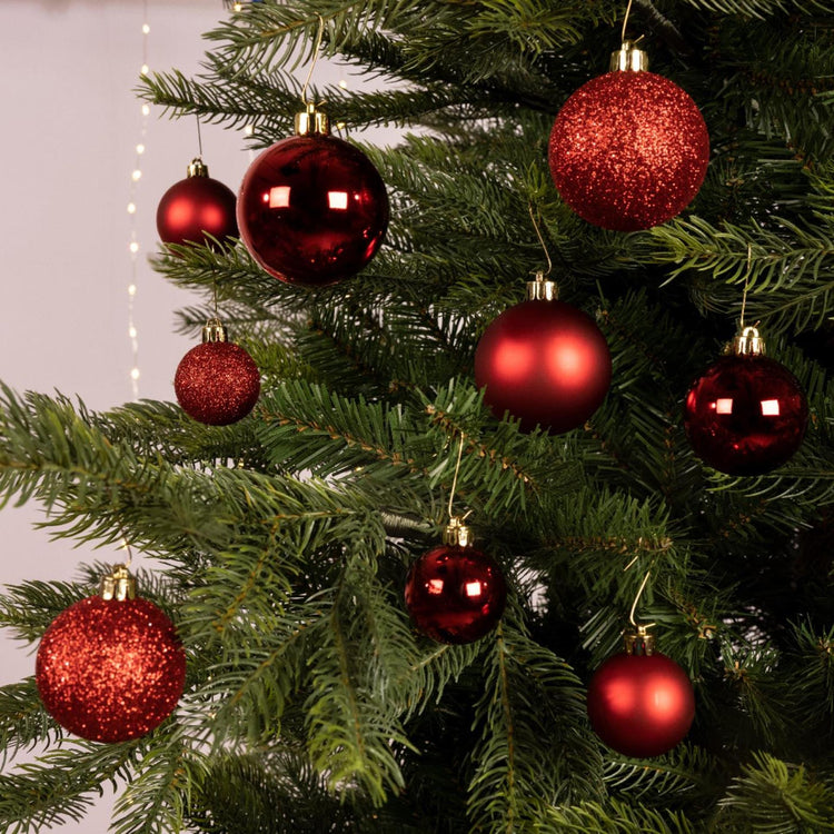 Decoris kerstballen mix kunststof rood 30-delig
