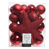 Decoris kerstballenset kunststof kerstrood 32 st