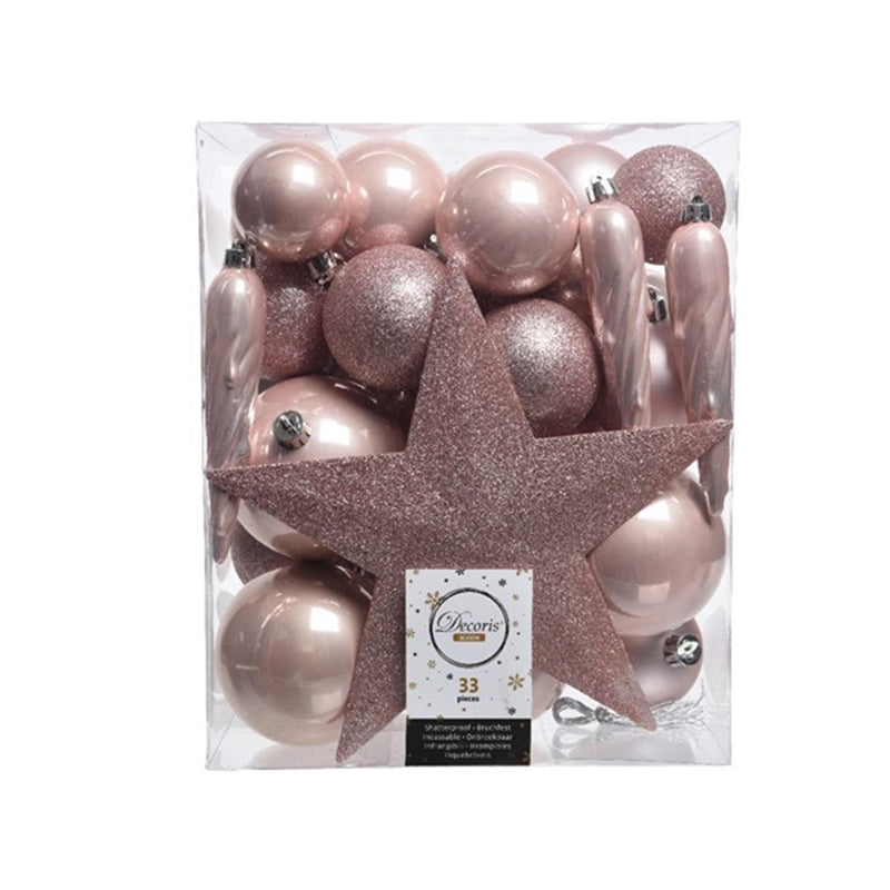 Decoris kerstballen kunststof mix 33st roze