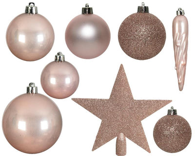 Decoris kerstballen kunststof mix 33st roze