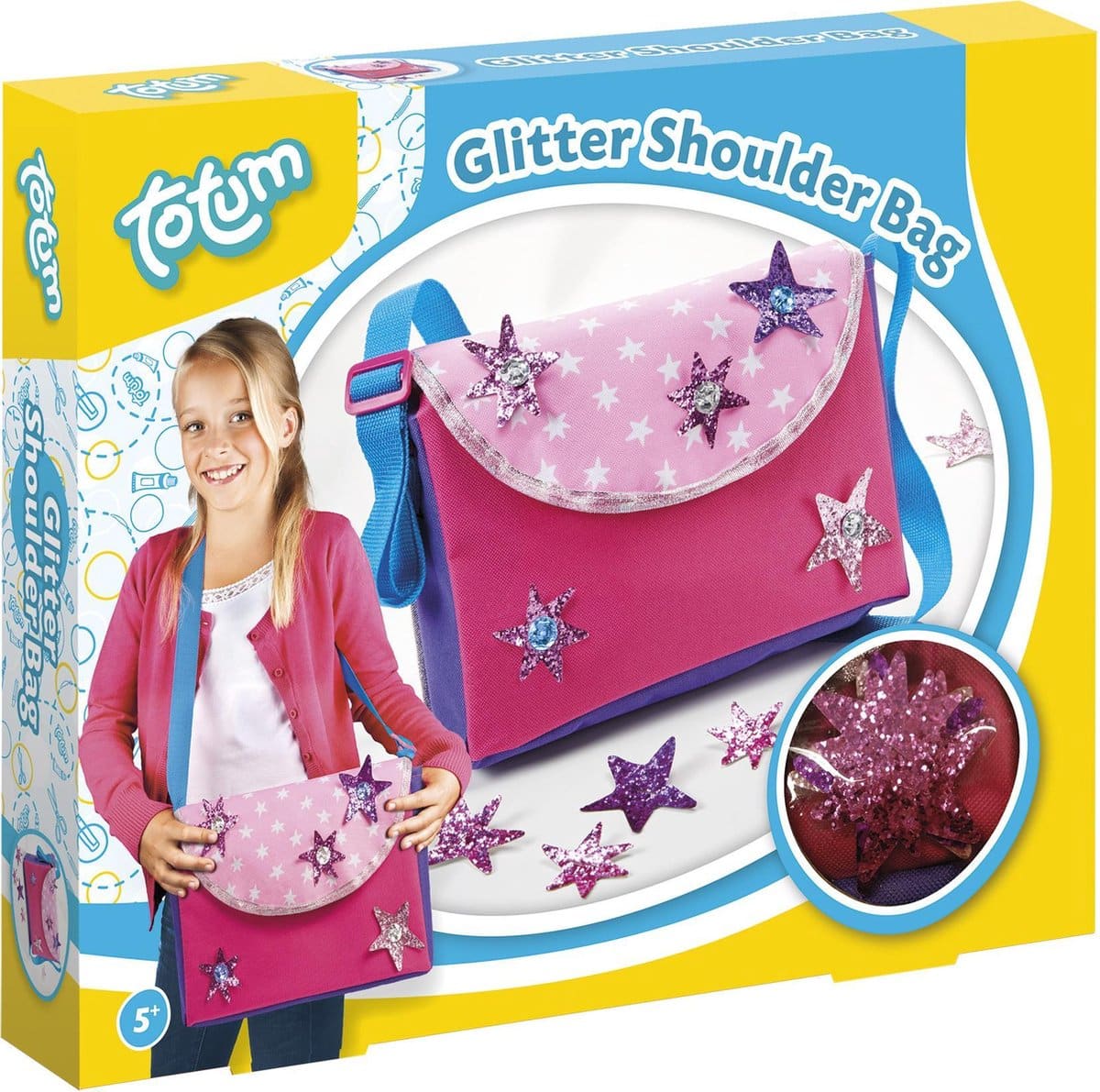 Totum glitter schoudertas versieren afmeting 27x18x7 cm