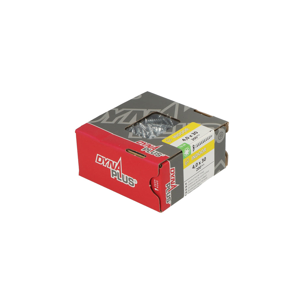 Dynaplus unischroef spaanplaatschroef verzinkt platkop voldraad torx tx20 4.0x30 | 200 stuks - 0281.01.25201