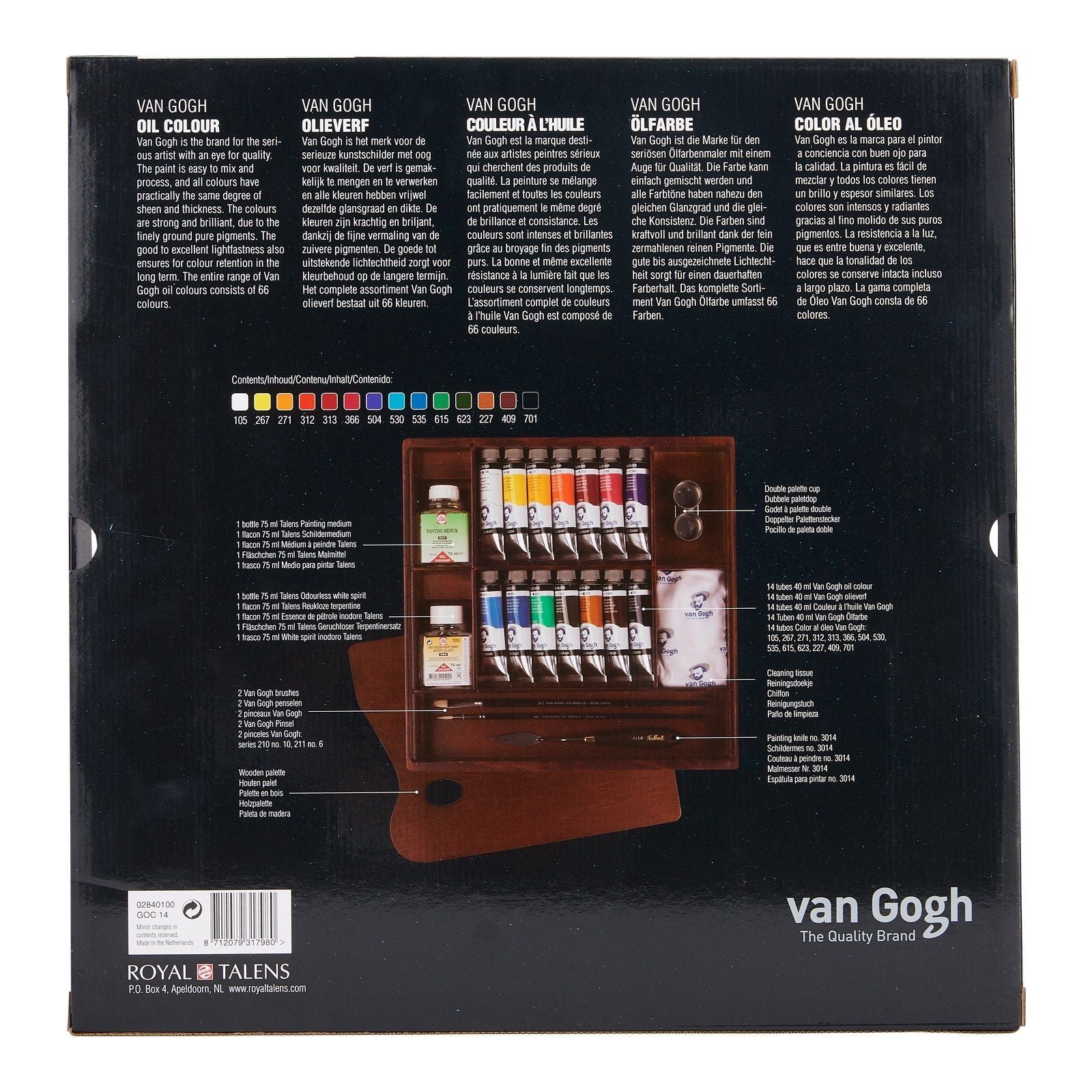 Van gogh • olieverf kist inspiration met 14 kleuren in tubes van 40ml + accessoires