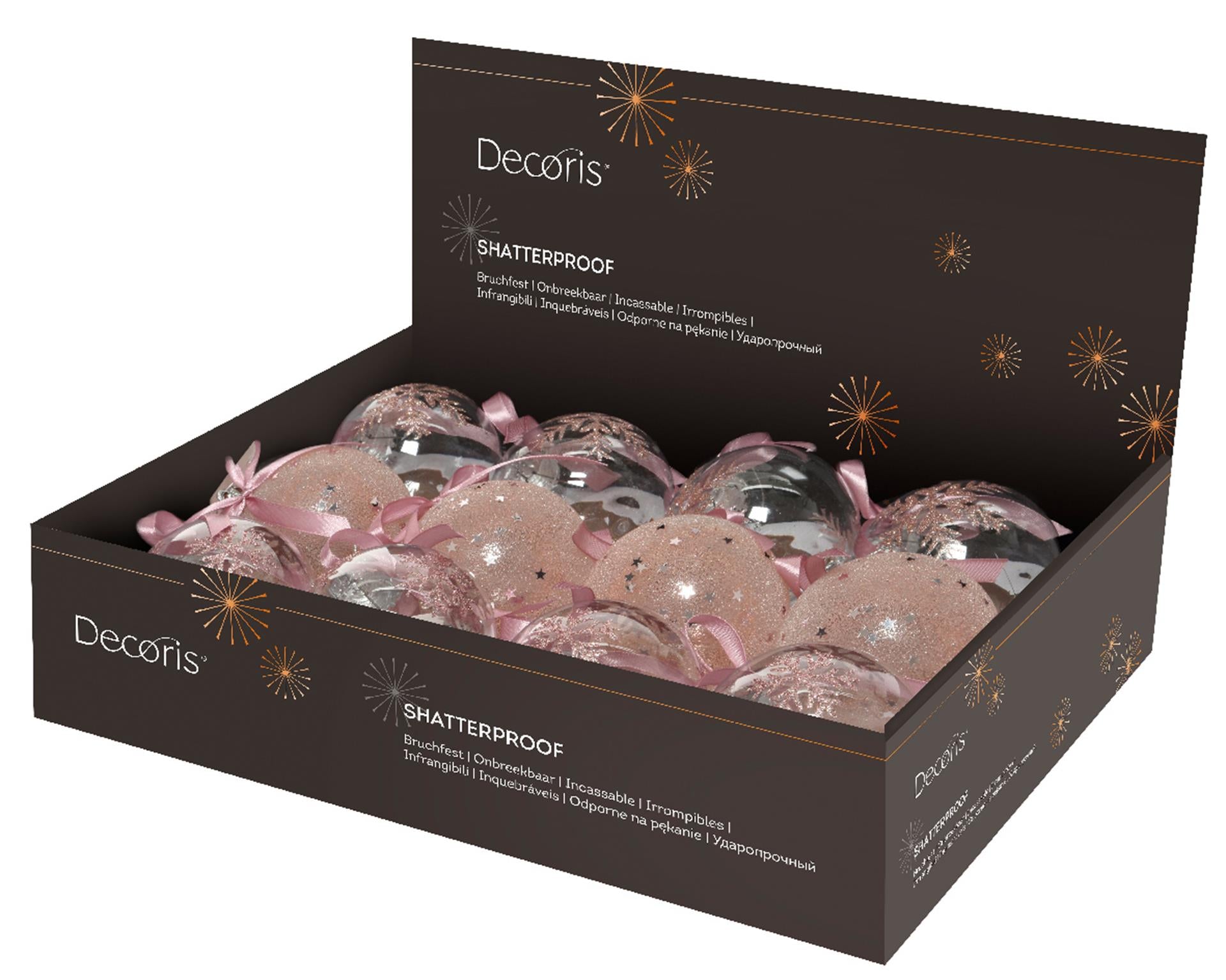 Decoris kerstballen mix kunststof 8cm 12st roze