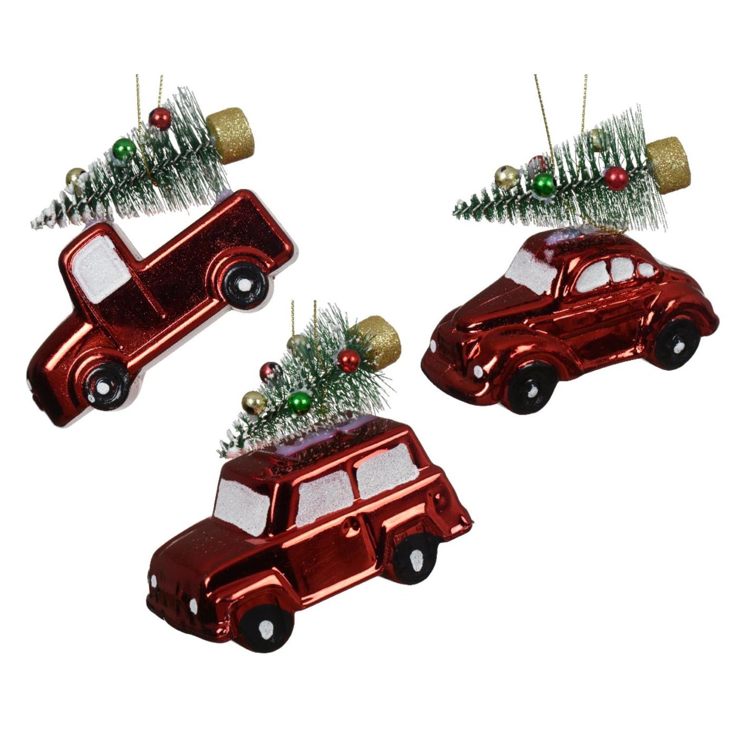 Decoris kersthanger auto van kunststof rood 10x5,5x9cm