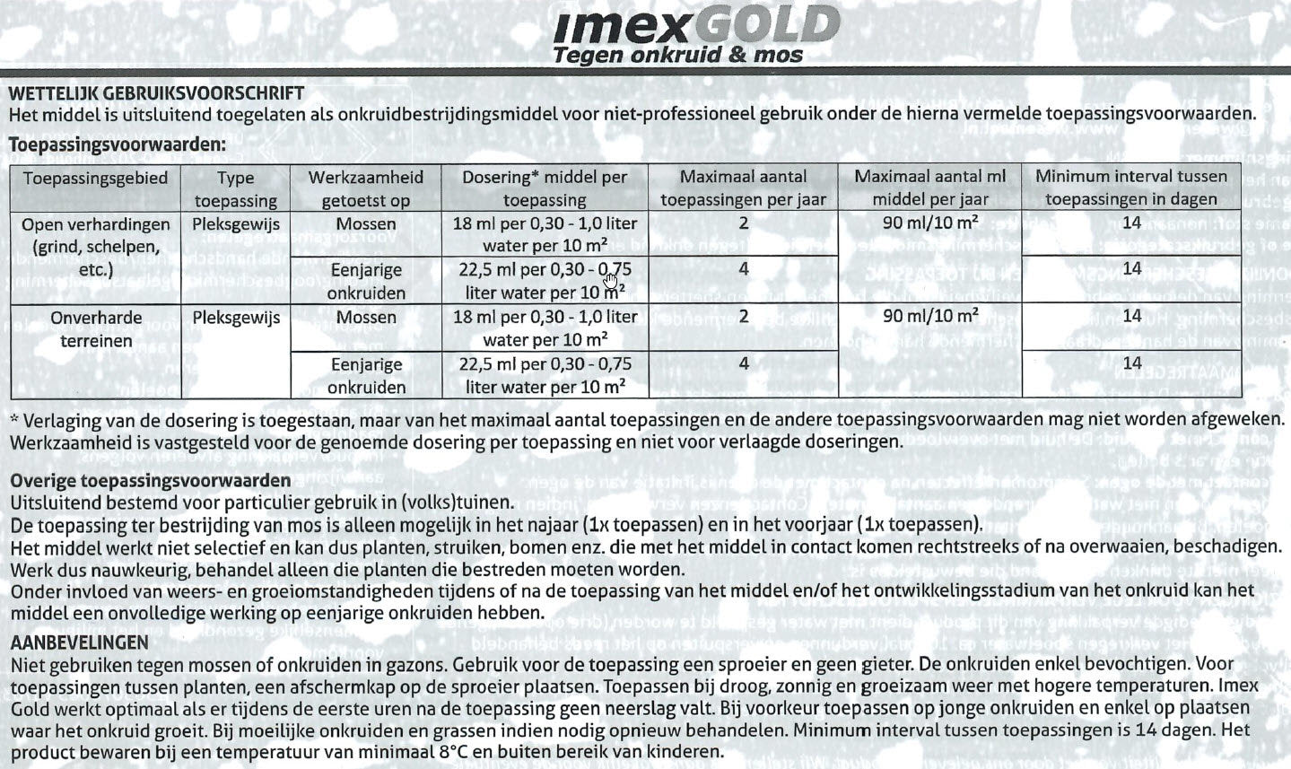 Producten imex gold tegen onkruid en mos 450ml