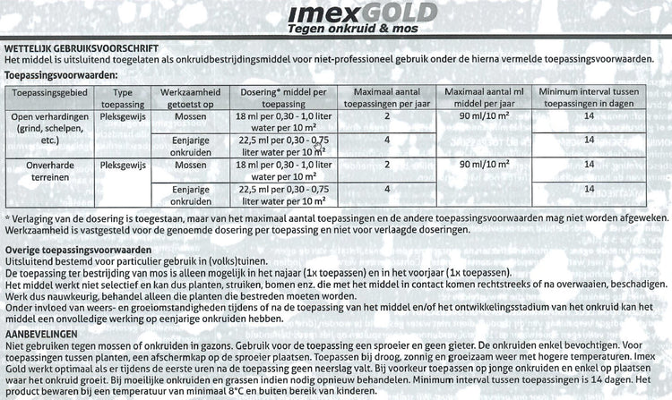 Producten imex gold tegen onkruid en mos 450ml