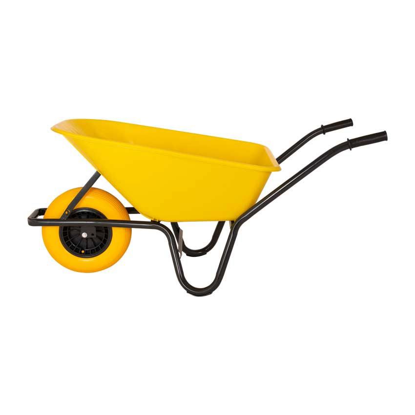 Mm producten kruiwagen 85l kunststbak geel zwart ond ged nml wiel
