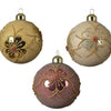 Decoris gedecoreerde kerstballenset van glas set a 3 ballen dia 8cm in assorti kleuren licht goud, pearl en velvet pink