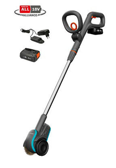 Gardena easyweed accu-onkruidborstel 1800 18v p4a gebruiksklare set onkruidverwijderaar (grijs turquoise, accu en oplader inbegrepen, power for all alliance)