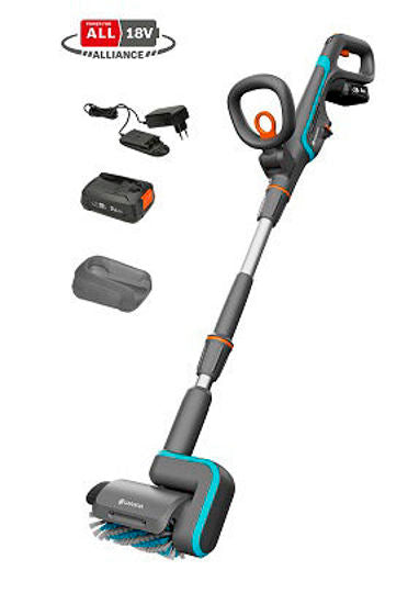 Gardena accu-multireiniger aquabrush patio 03 18v p4a set vloerreiniger (grijs turquoise, 14841-20)