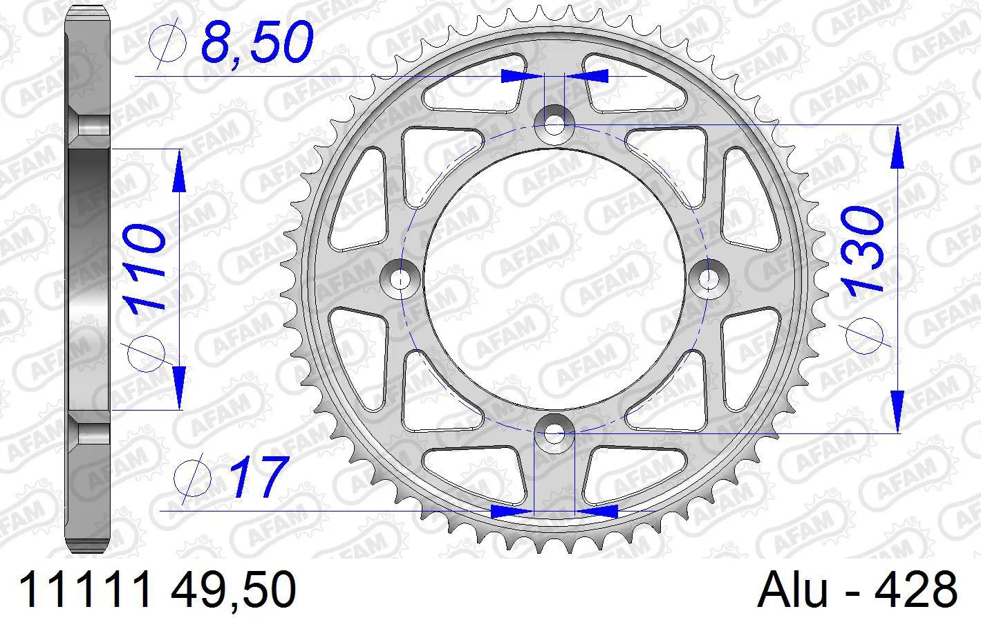 Afam chain wheel 428 50z alu silver
