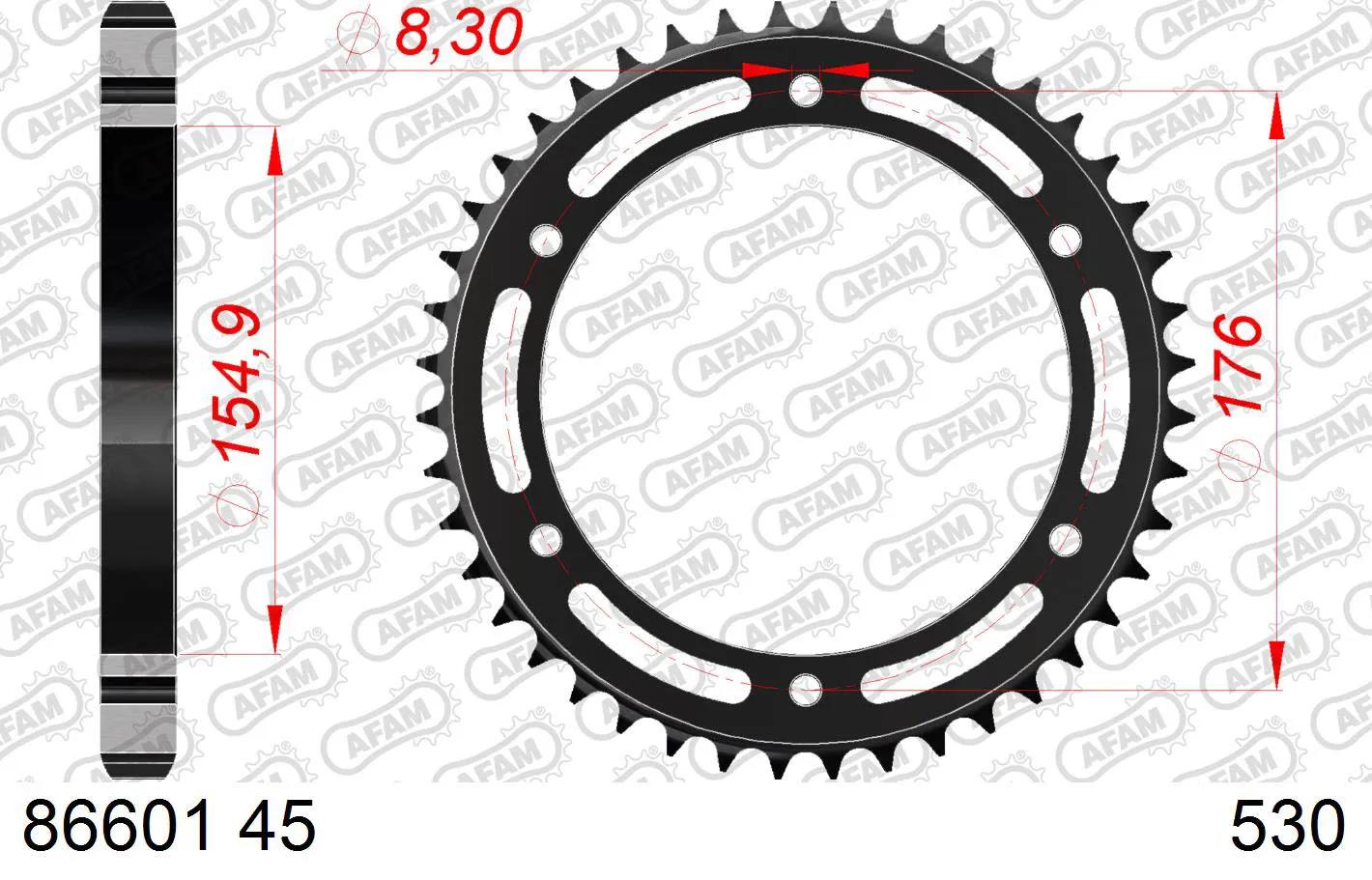Afam chain wheel 530 45z steel silver