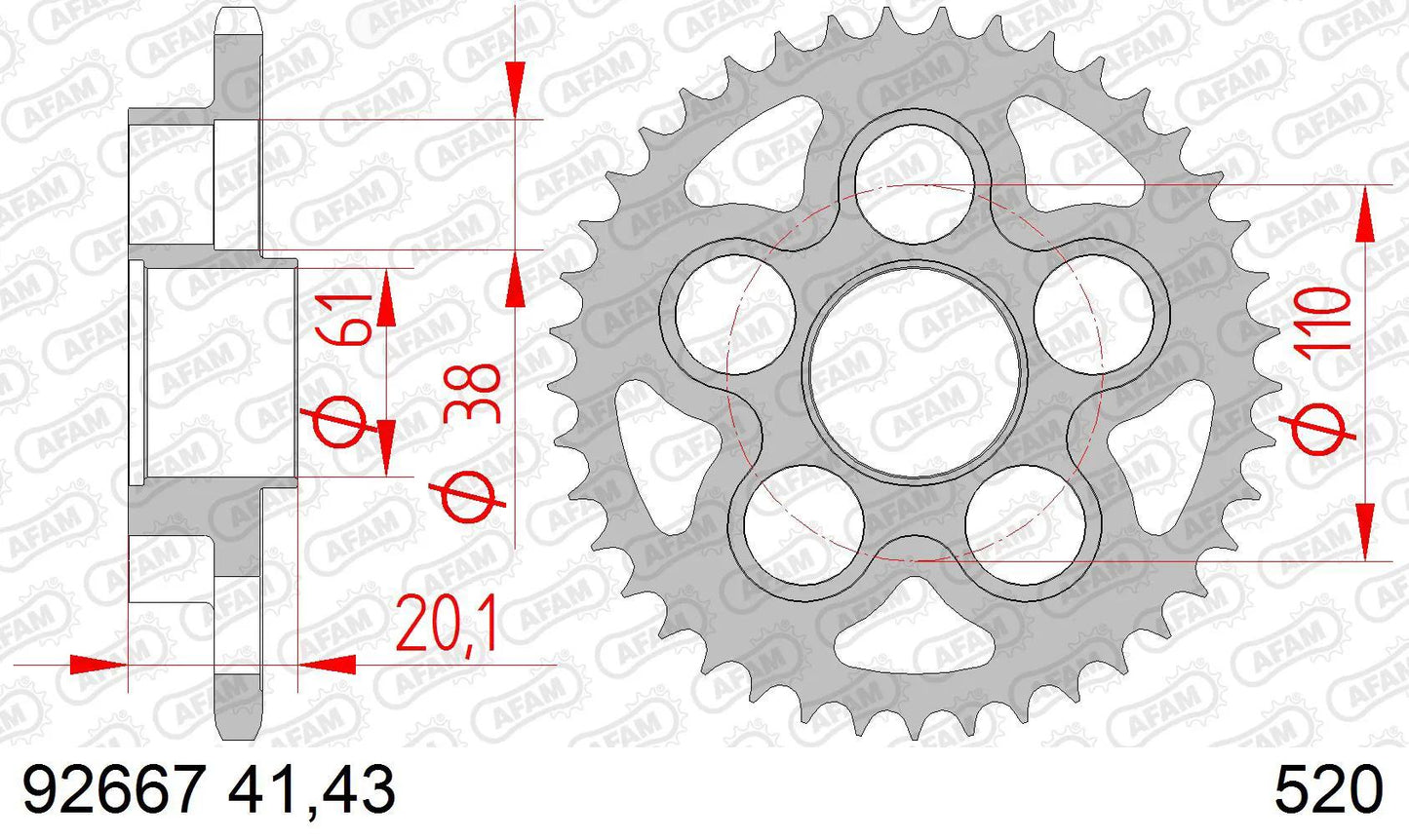 Afam chain wheel 520 41z steel silver