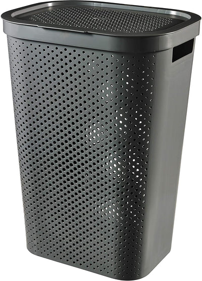 Curver infinity recycled dots wasmand met deksel - 60l - antraciet
