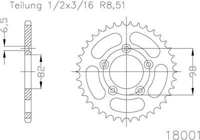 Esjot achtertandwiel 18001 chain wheel 51z steel silver